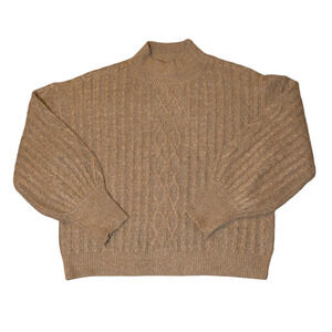 Vince Camuto Cable-Knit Sweater Women’s Sz L Camel Mock Neck Pullover Oversized